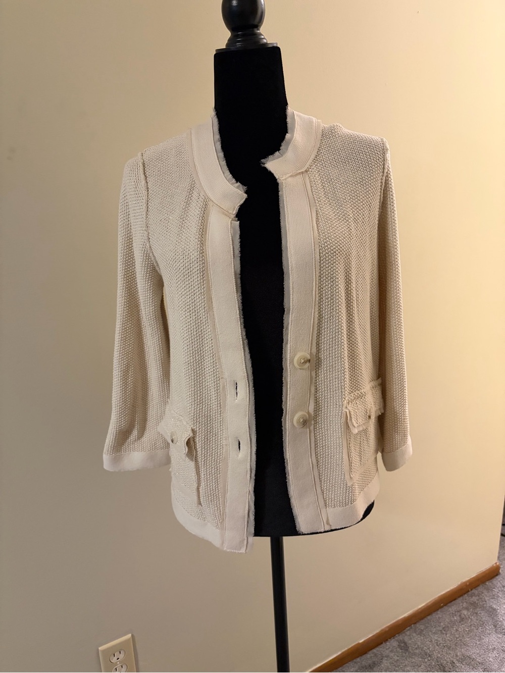 Banana Republic Cream Textured Button-Front Cardigan